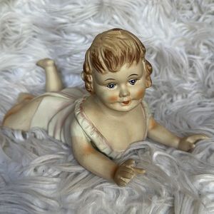 Large Vintage Bisque Porcelain Piano Babies Baby Girl 10”